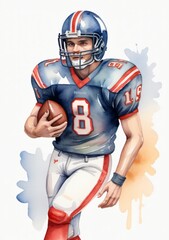 A Watercolor Painting Of A Football Player