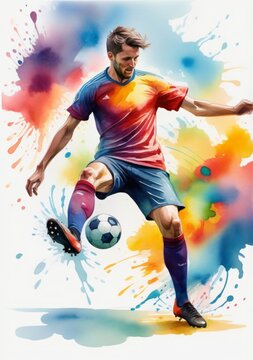 Soccer Player With Ball In Watercolors