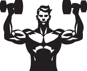 MuscleMastery Black Workout Logo DumbbellDomination Man with Dumbbell Icon