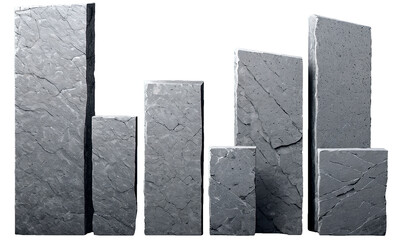 Vertically standing stone blocks of gray color of different shapes. - obrazy, fototapety, plakaty