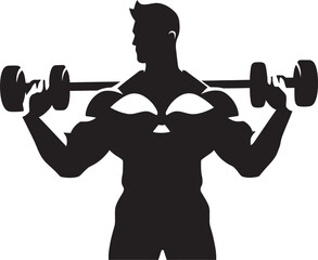 Fototapeta na wymiar Muscle Momentum Man with Dumbbell Logo Workout Warrior Dumbbell Vector Design