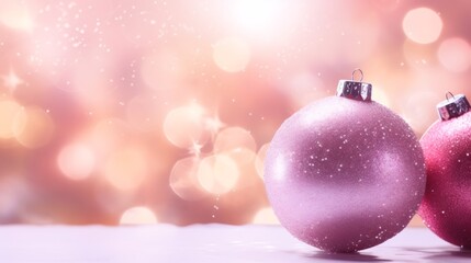 Naklejka na ściany i meble Pink Christmas balls on the snow.