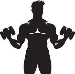Fototapeta premium Muscle Mastery Black Dumbbell Emblem Dumbbell Domination Man Workout Design