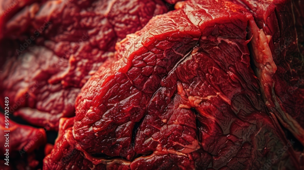 Canvas Prints  a pile of red meat sitting on top of a pile of cut up pieces of meat on top of a table.