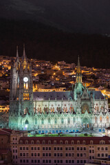 Basilica del Voto Nacional, Basilica of the National Vow, in Quito at night