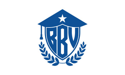 BBV three letter iconic academic logo design vector template. monogram, abstract, school, college, university, graduation cap symbol logo, shield, model, institute, educational, coaching canter, tech