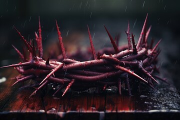 Crown of thorns covered in blood. Crucifixion of Jesus Christ. Generative Ai - obrazy, fototapety, plakaty