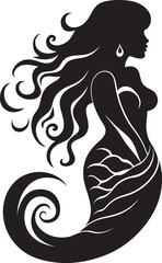 Aqua Serenity Black Vector Mermaid Icon Enigmatic Elegance Mermaid Emblem Logo