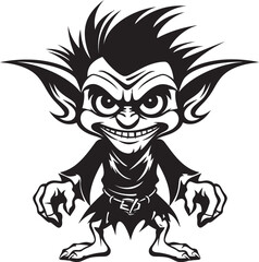 Micro Goblin Magic Cartoon Logo Icon Pint Sized Pixie Pranks Black Emblem