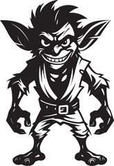 Fototapeta na wymiar Wee Wonders Black Goblin Vector Symbol Micro Goblin Magic Cartoon Logo Icon