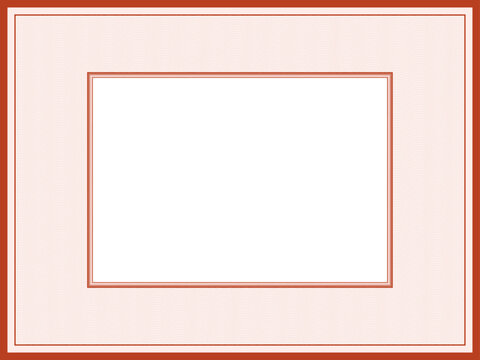 Red picture frame with passe-partout. Zigzag guilloche, line art pattern. Vintage border design. Vector abstract template A4 for certificate, photo book page. White background, copy space. Ai format