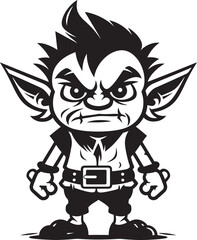 Whimsical Wonders Black Goblin Emblem Tiny Trickster Tales Cartoon Logo Icon