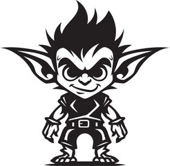 Pint Sized Pixie Pranks Black Emblematic Goblin Giggles Cartoon Midget Logo