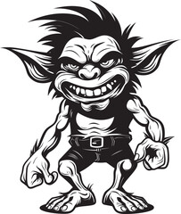 Tiny Trickster Tales Cartoon Logo Icon Laughing Lilliputian Black Goblin Emblem
