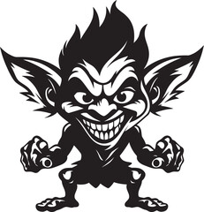 Laughing Lilliputian Black Goblin Emblem Goblin Glee Cartoon Midget Vector