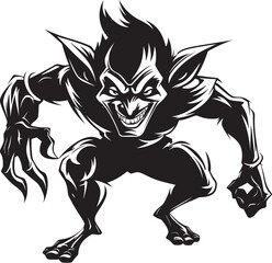 Whimsical Miniature Black Vector Goblin Pocket Sized Giggles Goblin Logo Icon