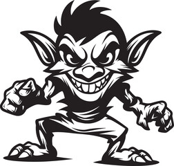 Lilliputian Laughter Goblin Logo Vector Impish Imprints Black Midget Goblin Icon