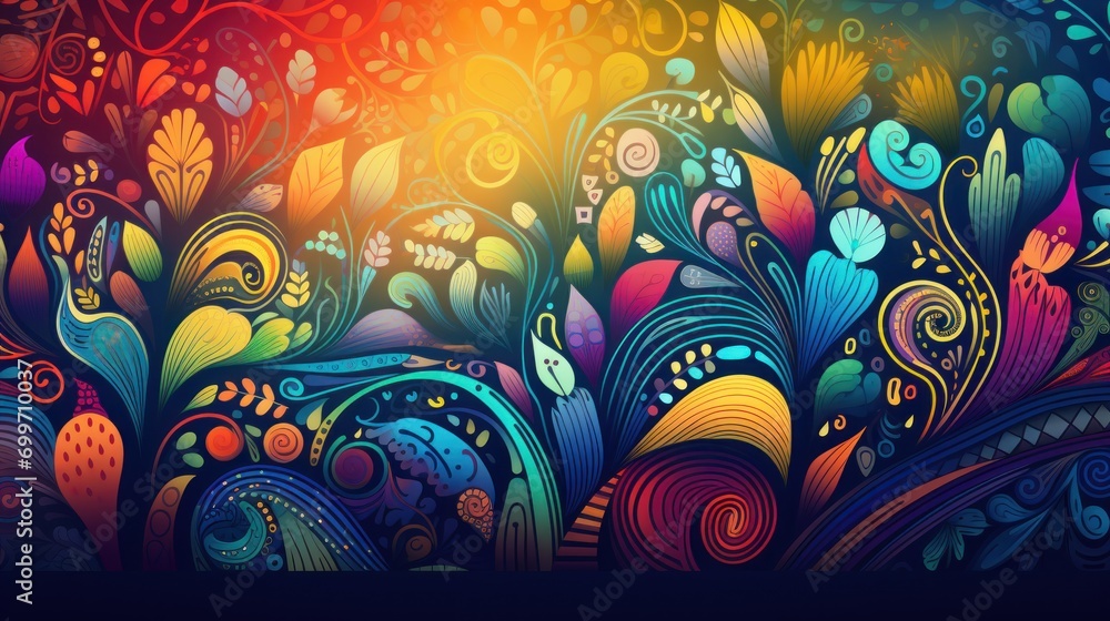 Poster a vibrant and colorful floral background with swirls and swirls, creating a beautiful and eye-catchi