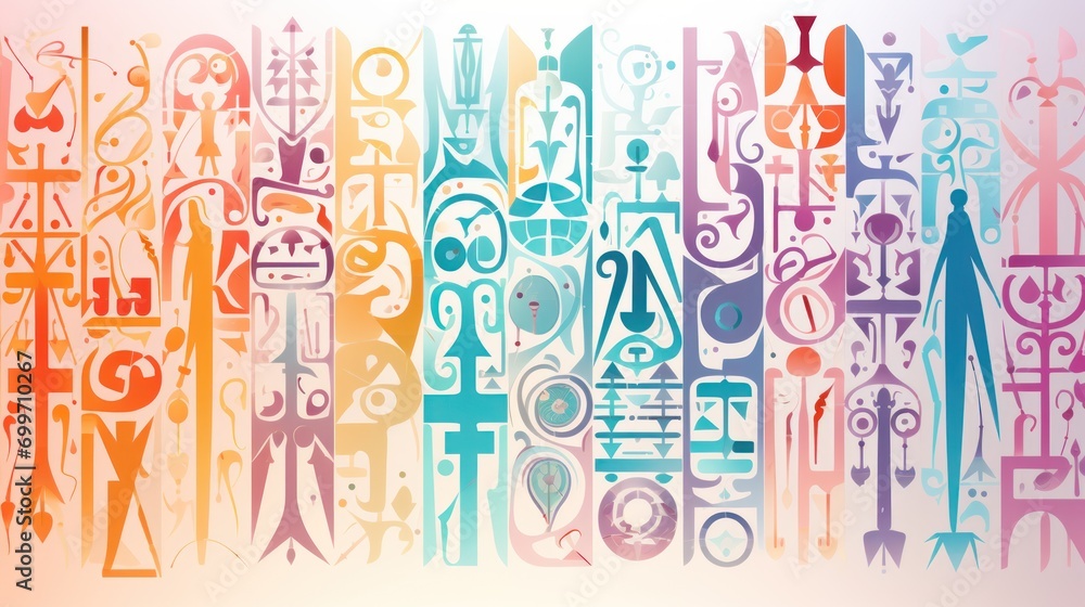 Aufkleber a multicolored background with a lot of different types of musical instruments in different colors o