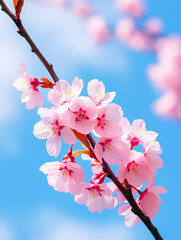 Beautiful cherry blossom tree branch with blooming flowers - ai generative