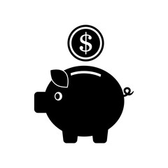 Black piggy bank on white background, vector icon - 699712005