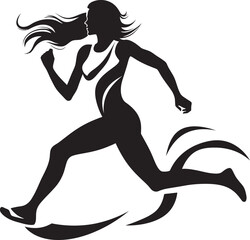 Feminine Pace Vector Icon of Running Woman in Black Stylish Velocity Black Vector Logo Design