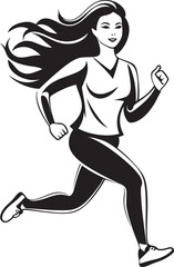 Fototapeta na wymiar Chic Motion Womans Black Vector Running Icon Design Stylish Dash Black Vector Logo of Running Female