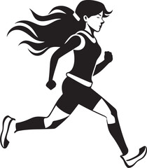 Fototapeta na wymiar Empowered Flow Black Vector Logo for Running Woman Sleek Momentum Womans Black Vector Running Icon