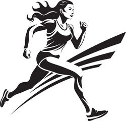 Fluid Sprint Black Vector Logo for Running Female Graceful Pace Black Vector Icon for Woman Running