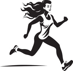 Elegant Strides Vector Icon of a Black Woman Running Empowered Sprint Black Vector Logo for Running Woman