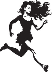 Stylish Strides Vector Icon of a Black Woman Running Fluid Sprint Black Vector Logo for Running Female