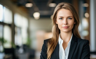 Obraz premium A woman in a business suit posing for a picture