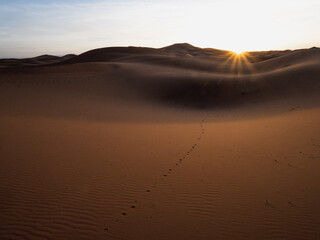 Fototapeta na wymiar 朝日が昇る神秘的なサハラ砂漠の景色