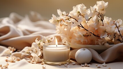 Spa elements and accessories on a soft beige background