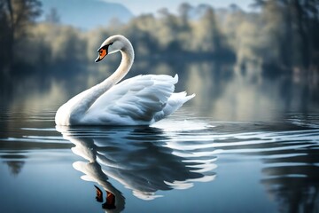 Majestic swan gracefully gliding on the water's surface.