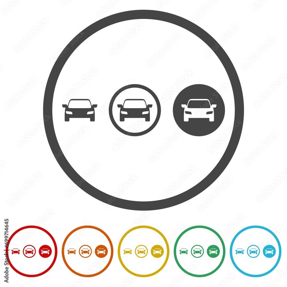 Poster car icon set. set icons in color circle buttons