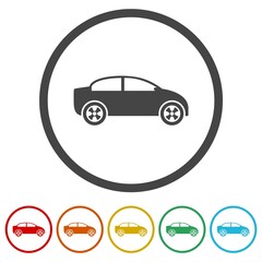  Car in Side View Silhouette Icon. Set icons in color circle buttons