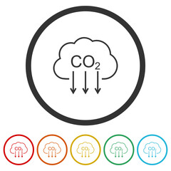 CO2 emissions icon. Set icons in color circle buttons