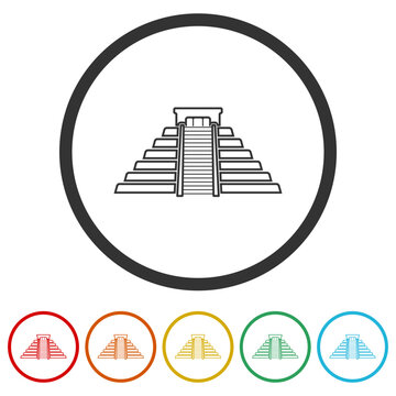 recommend clip art: Aztec pyramid line icon. Set icons in color circle buttons