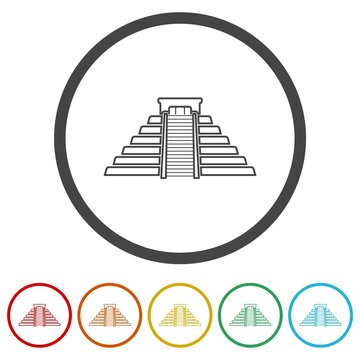 recommend clip art: Aztec pyramid line icon. Set icons in color circle buttons