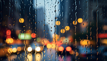 Rainy window with city view