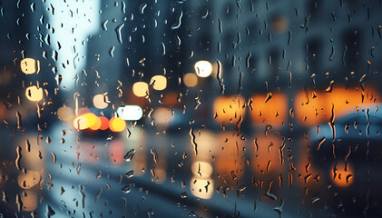 Rainy window with city view