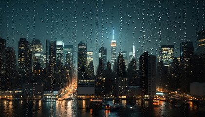 Rainy window with city view