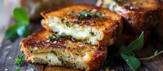 Grilled cheese with oregano and honey. - obrazy, fototapety, plakaty