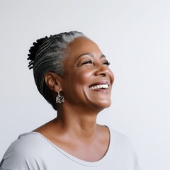 African American, Woman, 50 years old, wrinkles, smiling, Ultra HD Image, Studio Lighting, 4K, Profile Picture, White Room