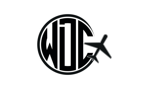 WDC three initial letter circle tour & travel agency logo design vector template. hajj umrah agency, abstract, wordmark, business, monogram, minimalist, brand, company, flat, tourism agency, tourist