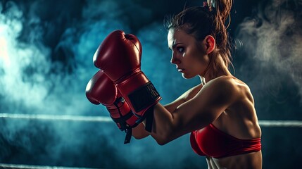 a woman in a boxing ring - obrazy, fototapety, plakaty