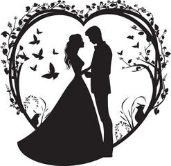 Loves Floral Affair Wedding Couple Icon Floral Elegance Black Vector Emblem