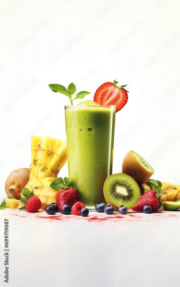 Poster ultra realistic image of a queue of vegetables and fruits. white background **ultra realistic image 