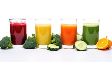 Vegetable juice in glasses on white background , UHD, 8k,